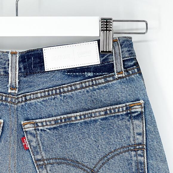RE/DONE Levi’s Reconstructed Side Zip Denim Shorts Raw Hem Women’s Size 24 USA - Picture 6 of 7